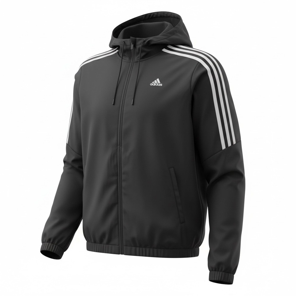 Vintage Adidas Stripe Hooded Windbreaker Track Jacket Mens L Black Athleisure